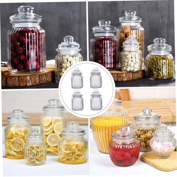 Cabilock 4pcs Glass Bottle with Lid Canister Food Storage Containers with Lids Airtight Clear Bins Storage Organization Tray Cups Pet Labels Honey Container Glass Tea Container Transparent - Image 5