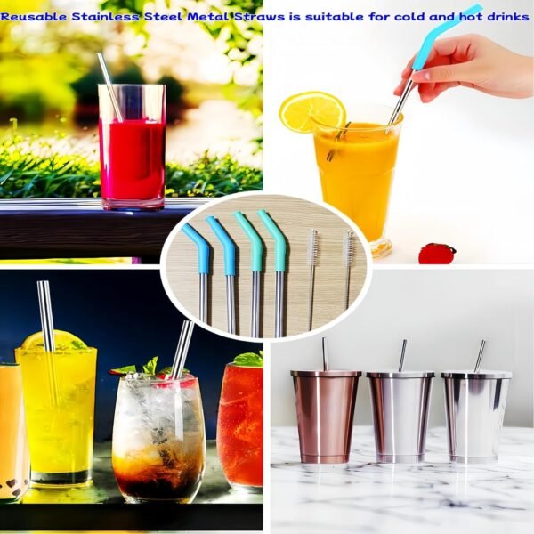 2 pack Stainless Steel Straws, 8.5in*0.3in Reusable Stainless Steel Straws with Suction Brush and Silicone Extension Nozzle, Reusable Drinking Straws Suitable for home and outdoors. - Image 7