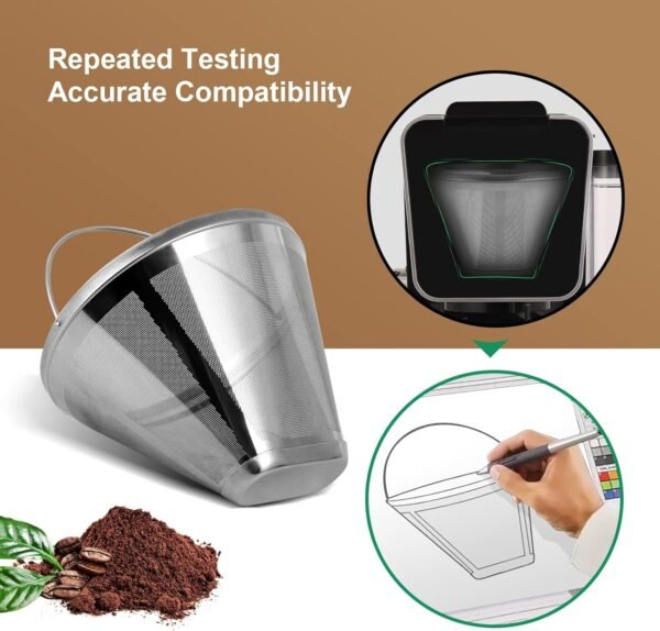 Reusable Coffee Filter No.4 Cone Coffee Maker Filters, 304 Stainless Steel Replacement Permanent Basket Filter for Ninja Coffee Bar Brewer Ninja CFP301 DualBrew Ninja Coffee Makers - Image 5
