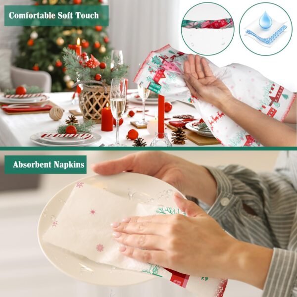 Vimorco Napkins Disposable Cloth Napkins, 200 Pack Guest Paper Towels, Cocktail Napkins Soft Absorbent Party Napkins Wedding Napkins for Kitchen, Dinners, New Year Party, Santa Claus Gift Snowman - Image 7