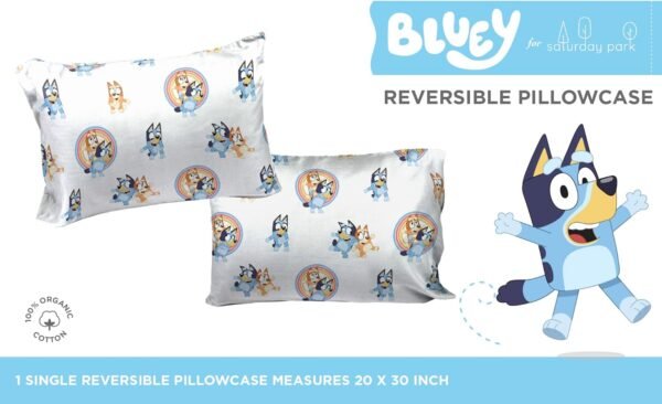 Bluey and Bingo Rainbow Clouds 2 Pack Reversible Pillowcase - 100% Organic Cotton Double Sided Pillow Cover - GOTS & Oeko-TEX Certified - Image 2