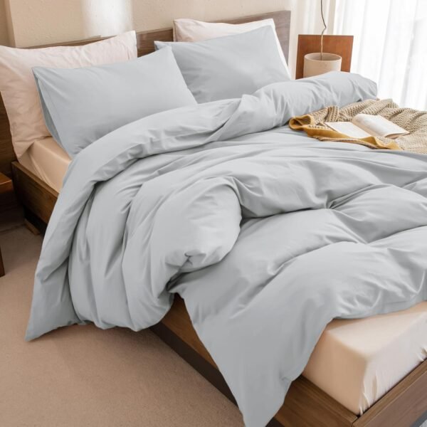 Sanracie King Comforter Set,100% Organic Cotton Linen Feel Textured Comforter Set Cornflower Blue,Winter Warm Simple King Bedding Set 3pcs(1 Aesthetic Solid Comforter + 2 Pillowcases) Soft Lightweight - Image 3