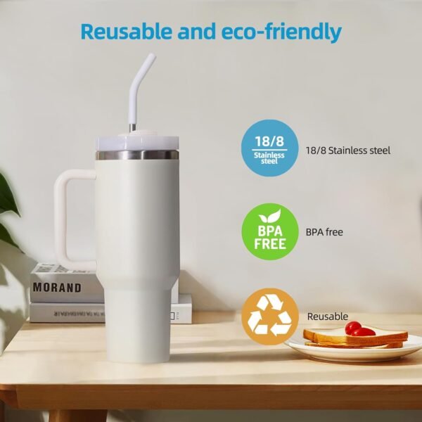 40 oz Stainless Metal Straws for 40 oz Stanley Tumbler, 6 Straws Reusable Straight Long Steel Straws with 12 Silicone Tips and 2 Straw Cleaning Brushes (6Color1, 40oz) - Image 7