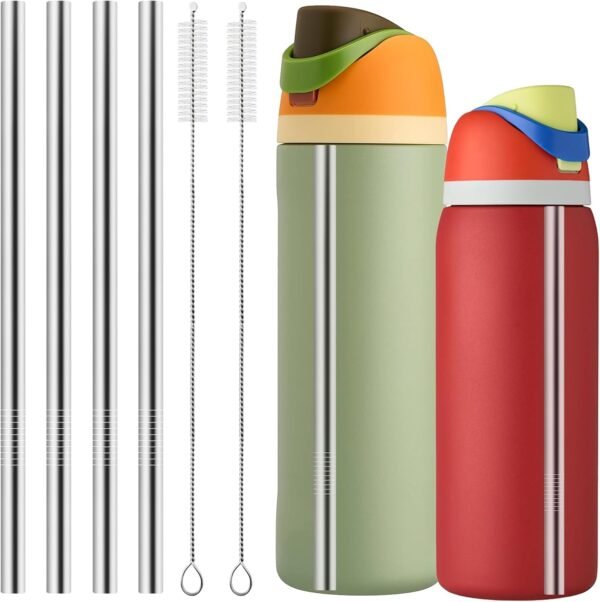 Metal Straw Replacement for Owala Water Bottle 24 oz 32 oz, Koala Straw for Owala With 2 Straw Cleaner, Reusable Stainless Steel Straws Compatible With Owala Water Bottle - 4pcs