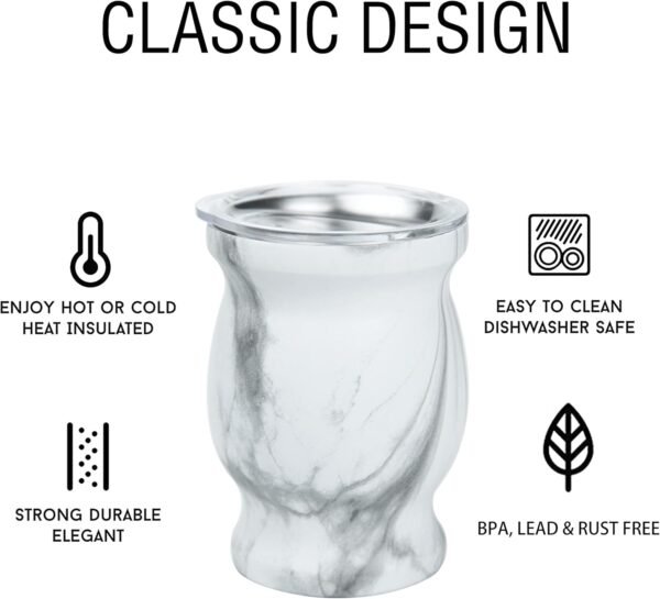 LA FEE Yerba Mate Natural Gourd/Tea Cup Set Brown (Original Traditional Mate Cup - 8 Ounces)，Includes Yerba Mate Straw & Cleaning Brush，Stainless Steel | Double-Walled | Easy to Clean (White) - Image 5