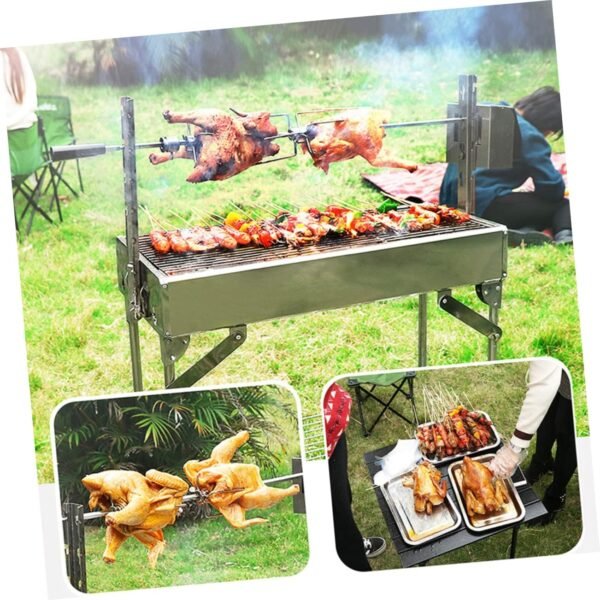 Roasting Fork Kitchen Spatula Rotisserie Forks Replacement Hot Rotating Barbecue Grills Camping Cookware Grill Tongs Expandable Fork Wheeled Grilling Tong Sachet Kabob Silver Iron - Image 5