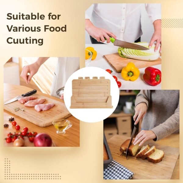 4 Pcs Bamboo Cutting Board Set, Wood Cutting Board Set with Holder, Chopping Boards Set with Food Icons Ideal for Meat Fish Bread Vegetable Fruit Chopping - Image 5