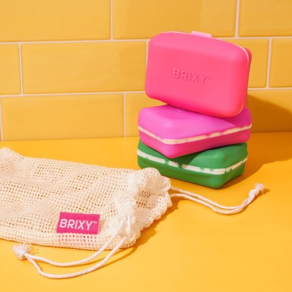 BRIXY Bar Travel Case Set – 3 Pack Shampoo Bar Travel Containers with mesh bag, Plastic-Free, TSA Friendly, Flexible Silicone Shampoo Bar Travel Containers - Image 2