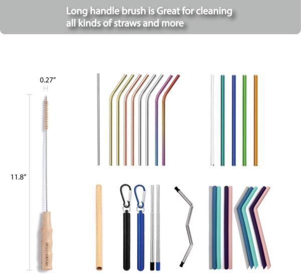 4Pcs Long Handle Bottle Cleaning Brush Set by HELLO NATURE, Sustainable & Biodegradable Natural Fibre Bamboo Handle Brushes Zero-Waste & Plastic Free - Image 2