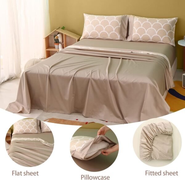 Simple&Opulence 100% Organic Cotton Sheet Set for Kids Teens, 4 Pieces Soft Bed Sheets Boy Girl Warm Adorable - Alpaca, Queen - Image 2