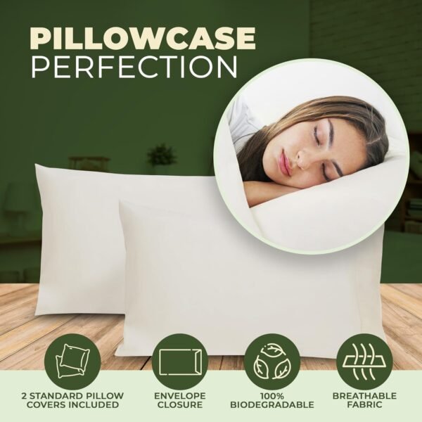 100% Organic Cotton Sheets Set - GOTS Certified, 300 Thread Count, Deep Pocket Sateen Sheet Set - Hypoallergenic, All-Season, Breathable, Soft Sheet Set (Queen - Cream) - Image 6