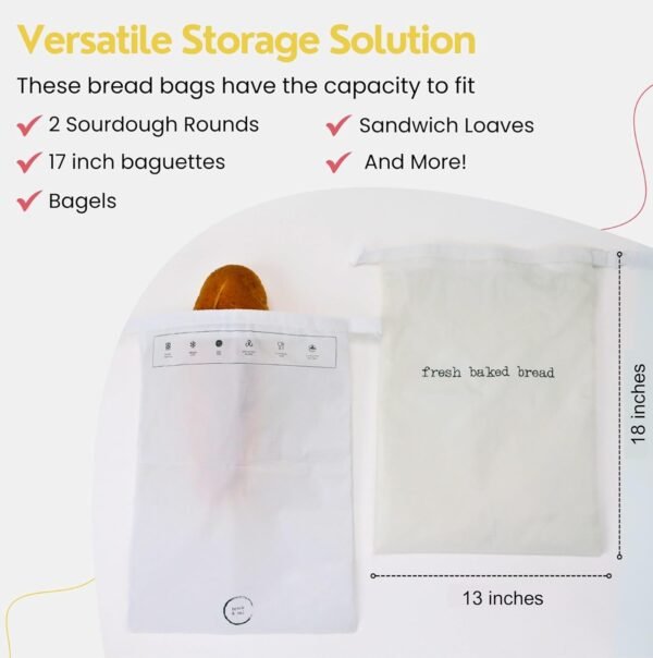 Reusable Bread Bags for Homemade Bread | 2-Pack 13"W x 18"H Plastic Reusable Bread Bag w/Food Grade Liner, Metal Zipper & Buckle | Freezer Safe, Machine Washable Sourdough Bread Storage - Image 4