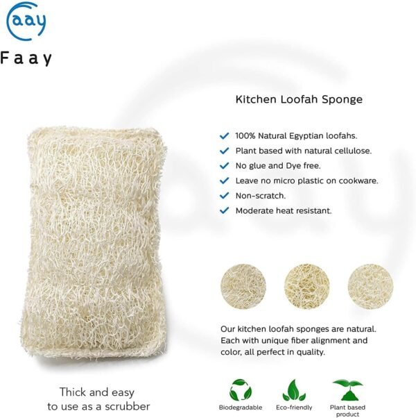 FAAY Eco Friendly Sponges for Dishes, Multi-Purpose Non-Scratch Loofah Scrubber for Cookware, Kitchen, Bathtub and Body, Handmade Unbleached Luffa Fiber, Natural, Biodegradable, Compostable & No Smell - Image 6