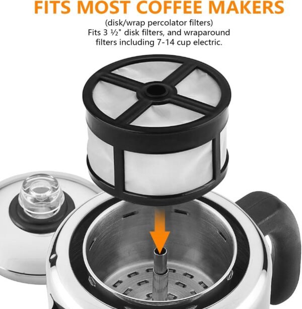 Reusable Coffee Filters 7-14 Cup for Percolator Coffee Pot Electric, Food Grade Fine Polyester Net, Disk/Wraparound Percolator Coffee Filters - Image 2