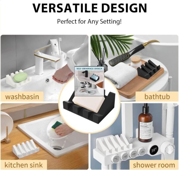 Soap Dishes, Bar Soap Holder & Saver Waterfall Self-Draining to Keep Your Bar Soap Organized and Clean, Simple and Stylish Design, White - Image 7