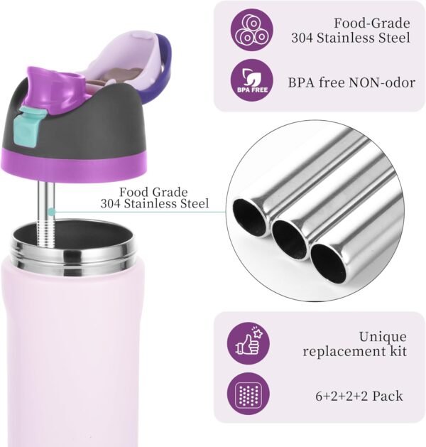 12PCS Replacement Straws Compatible with Owala 24oz/32oz with 2 Cleaning Brushes 6 Reusable Stainless Steel Straw 2 Water Bottle Seal Ring 2 Replacement Stopper for Owala Freesip - Image 4