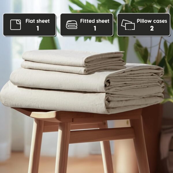 SONORO KATE 100% French Pure Linen Sheets, Breathable and Durable Line King Size Sheets, Anti-Tear Line Bed Sheets, Machine Washable, 16 Inch Deep Pocket - 4 Piece (Natural Linen, King) - Image 6