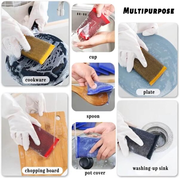 Steel Wool Sponges for Kitchen - Kitchen Scrubbers Dish Sponges, Non-Scratch Microfiber sponges for Cleaning, Pots and Pans Scrub Sponge(6 Pack) - Image 4