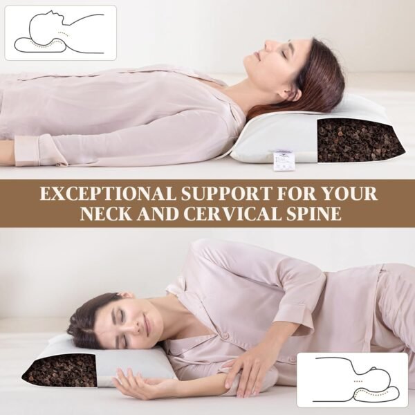 Buckwheat Pillow-Adjustable Buckwheat Pillows for Sleeping with Organic Cotton Cover for Adult Neck Pain Relief - Best Neck&Cervical Pillow for Side Back Stomach Sleeper Standard Size 14"x20" - Image 2