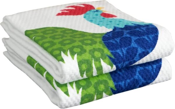 T-fal Textiles Double Sided Print Woven Cotton Kitchen Dish Towel Set, 2-pack, 16" x 26", Rooster Print
