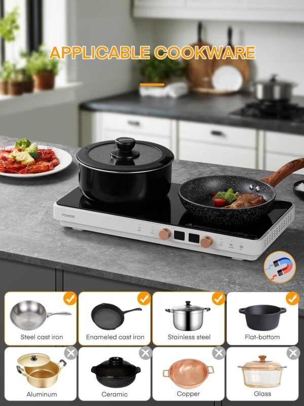 Induction Cooktop 2 Burners, Double Induction Hot Plate with Removable Iron Cast Griddle Pan Non-stick, Independent Temperature Control,Touch 8 Power Levels, 99 Min Timer for Magnetic Cookware - Image 4