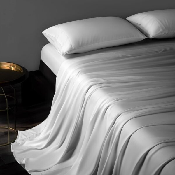 100% Organic Eucalyptus Queen Sheets Set - Cooling Tencel Bed Sheets Queen Size, Silky Soft & Smooth Lyocell Sheets Set with Deep Pocket, Sheet & Pillowcase Sets（Queen, White