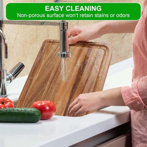 Extra Large Bamboo Wood Cutting Board for Kitchen, XXL Organic Acacia Wooden Butcher Block Chopping/Carving Board with Juice Groove for Turkey, Meat, Veggies, BBQ (XXL, 24" x 16"） - Image 3