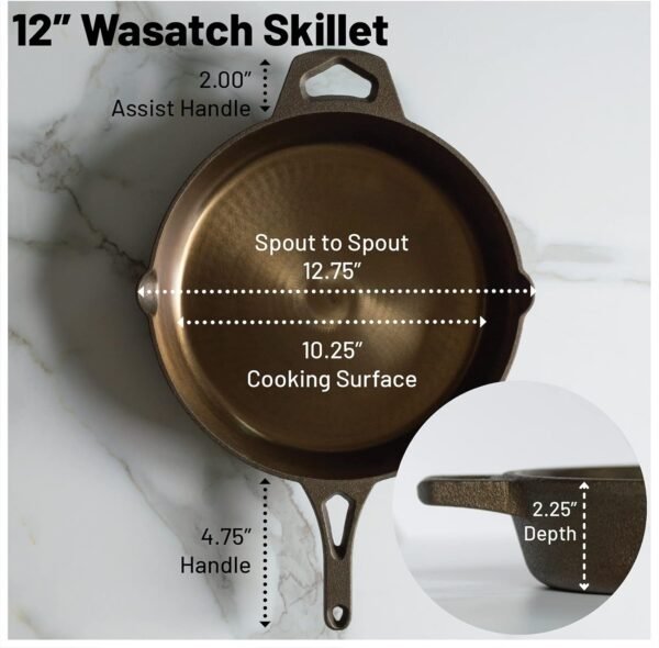 Backcountry Iron 12 Inch Smooth Wasatch Pre-Seasoned Round Cast Iron Skillet - Image 2