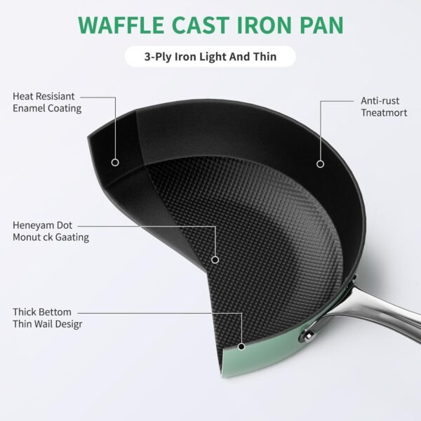 8Pcs Cast Iron Pots and Pans Set Nonstick Kitchen Cookware Sets Green Induction Cookware Non-toxic Healthy Non Stick Cooking Set w/Frying Pan&Dutch Oven&Stockpots(PFOS, PFOA Free) - Image 2