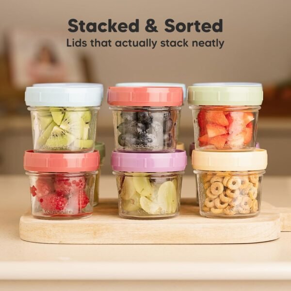 KeaBabies 12pk 4oz Glass Baby Food Containers - Leak-Proof, Microwavable Small Baby Glass Jars with Lids, Baby Food Storage Containers, Baby Snack Containers, BPA-Free Baby Food Jars (Nord) - Image 7
