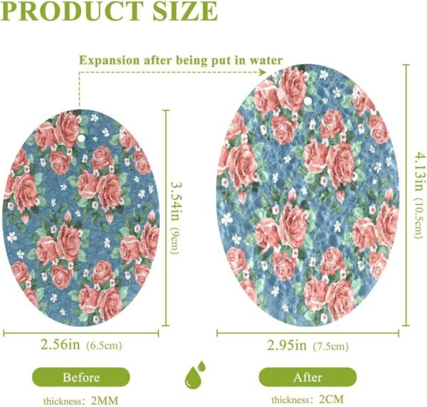 Rose Floral Kitchen Sponges Spring Summer Flower Cleaning Dish Sponges Non-Scratch Natural Scrubber Sponge for Kitchen Bathroom Cars, pack of 3 - Image 2