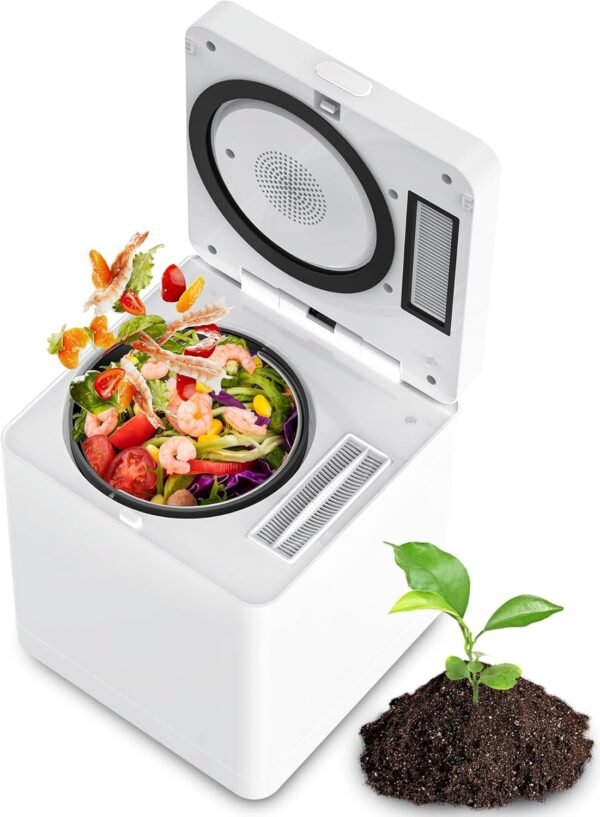 Electric Composter for Kitchen, 3L Compost Bin, Odorless/Auto-Cleaning/LED Display, Countertop Smart Compost Bin, Turns Waste into Dry Fertilizer