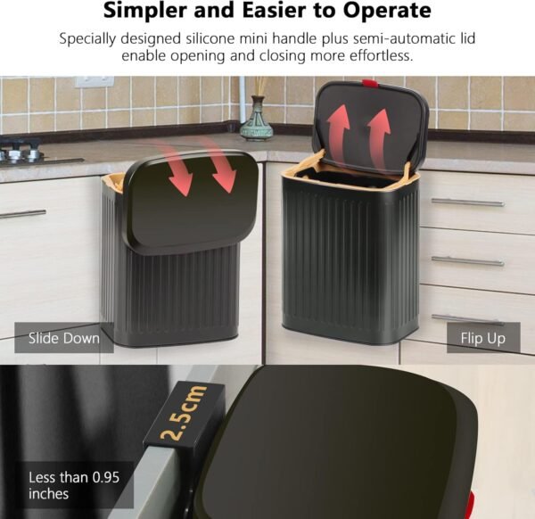 Hanging Trash Can Compost Bin with Lid for Kitchen Cabinet Door,Stainless Steel Countertop Compost Bin with Removable Inner Bucket,Wall-Mounted Kitchen Garbage Can (Black/2.1 Gal) - Image 4