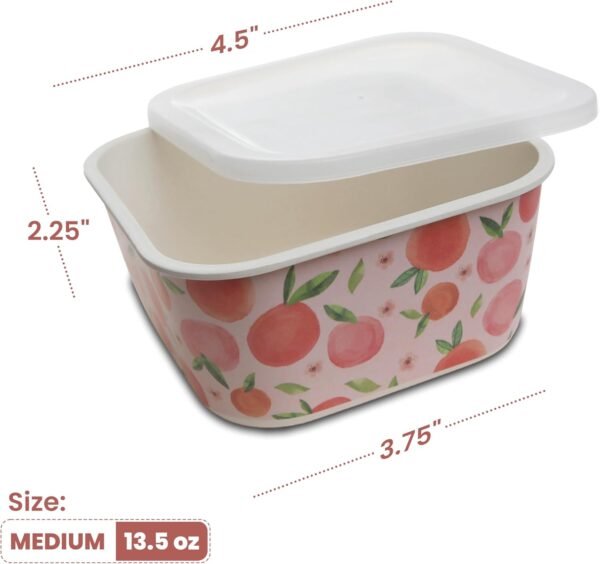 Forest & Twelfth Peaches 13.5 Oz Bamboo Food Storage Containers, Set of 3 Durable Kitchenware, Sustainable Lunch Boxes, Reusable, Eco Friendly, Organic Bamboo Meal Bins with Airtight Lids (Peaches) - Image 3