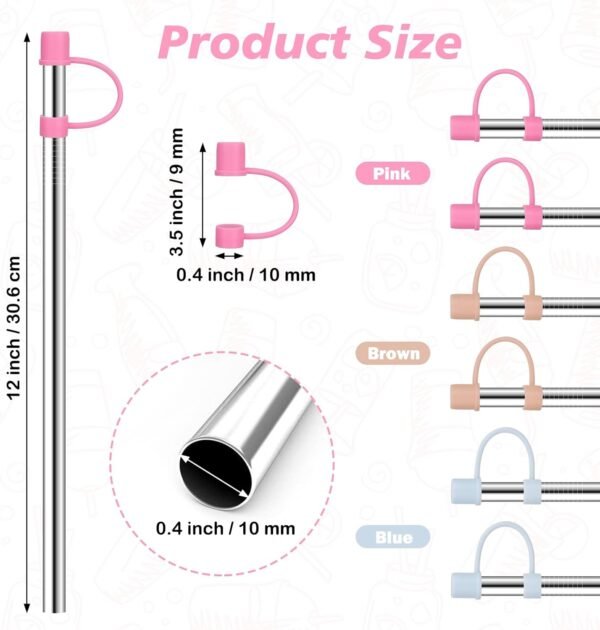 6 Straws with Cover for Stanley Tumbler, Reusable Stainless Steel Straws with Silicone Stoppers, Perfect for Stanley 40 oz Accessories (12 Inch 3 Straight and 3 Bent Straws Fit 40 oz) - Image 2