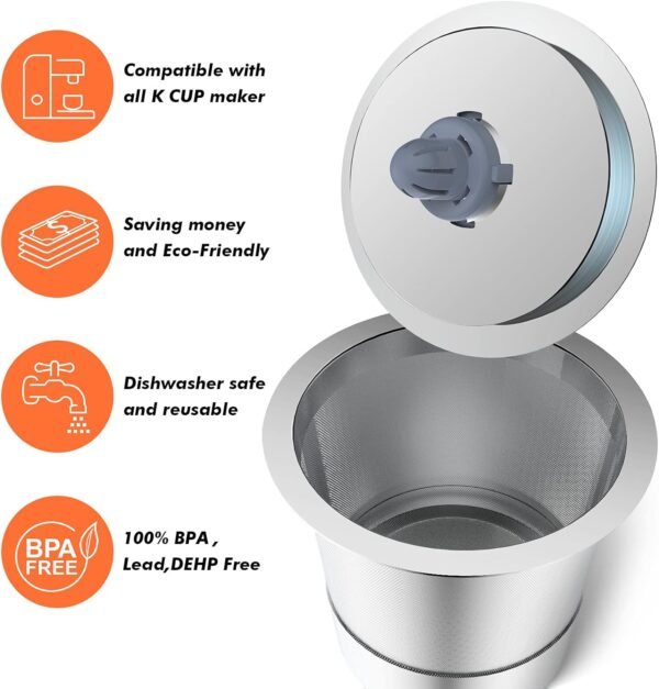 Reusable k Cup Coffee pod Filters,Universal stainless steel Refillable k Cups Filter Use for Keurig 2.0 and 1.0 Coffee Makers-machine(1pack)… - Image 2