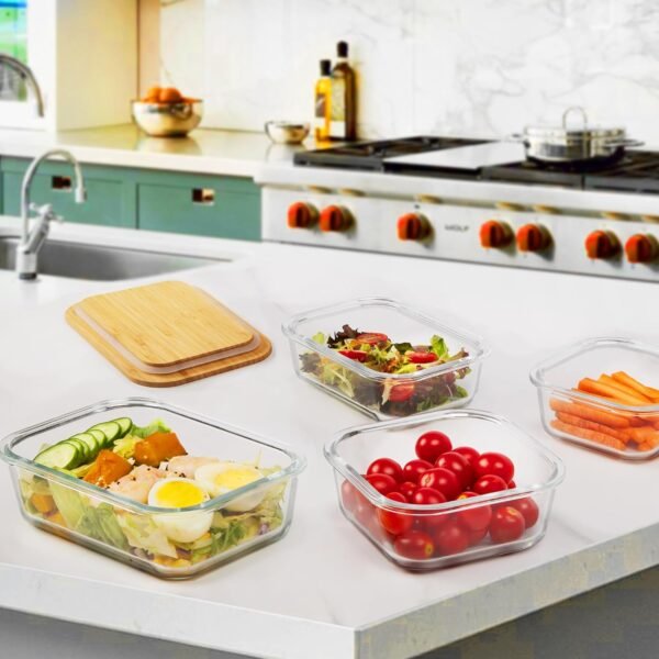 Vtopmart Glass Food Storage Containers with Bamboo Lids, 4 Pack Meal Prep Glass Containers Bento Lunch Box, Safe for Microwave, Oven, Freezer and Dishwasher, BPA Free - Image 7