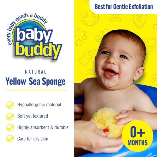 Baby Buddy Natural Yellow Sea Sponge, Newborn Bath Time Essential, Soft and Gentle for Tender Skin, Hypoallergenic and Biodegradable, 1 Pack - Image 2