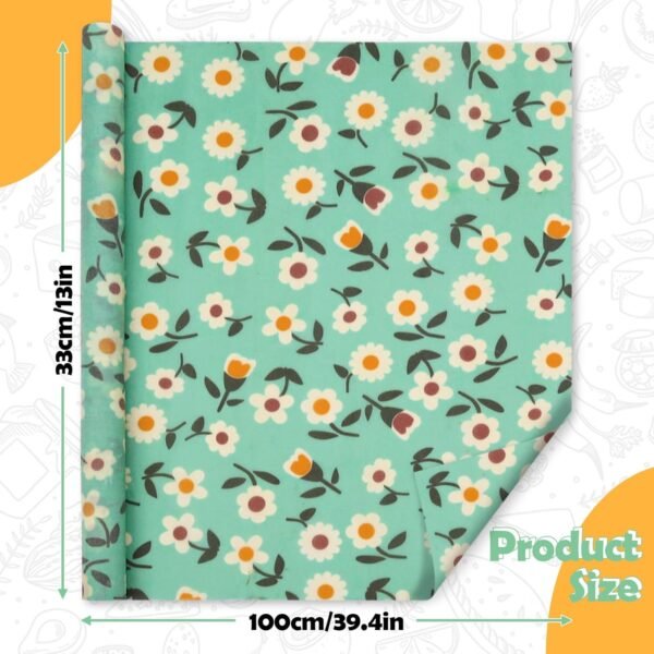 Beeswax Wraps for Food, Large 39.4’’ x 13’’ Beeswax Wrap Roll, Reusable Beeswax Paper Food Wrap for Bread Sandwich Wrapper Bowl Covers, White Flower - Image 2