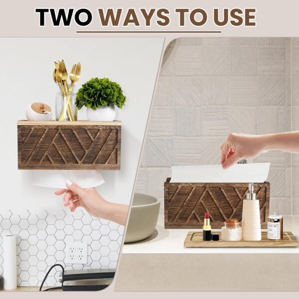 Set of 2 Paper Towel Dispenser Wall Mount, Paper Towel Holder Wall Mounted with Lid, Solid Wood Commercial C-Fold, Z-Fold, Trifold Hand Paper Towel Holder Hand Towel Holder for Bathroom Kitchen Decor - Image 5