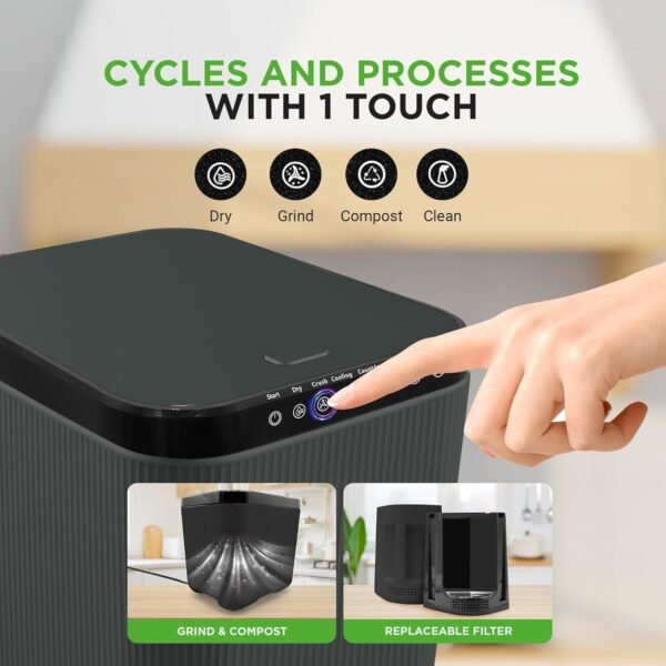 Nutrichef 3L Electric Kitchen Composter - Compost’s Organic Material & Food Scraps | Countertop Automatic Compost Bin | Dry, Crush, & Cooling Functions | Perfect for Kitchens & Apartments | Grey - Image 2
