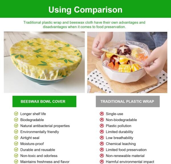 Reusable Beeswax Bowl Covers - Food Cover Stretch Edging, Stretchable Beewax Wrap, Elastic Storage Wraps for Storage Containers，set of 3 - Image 4