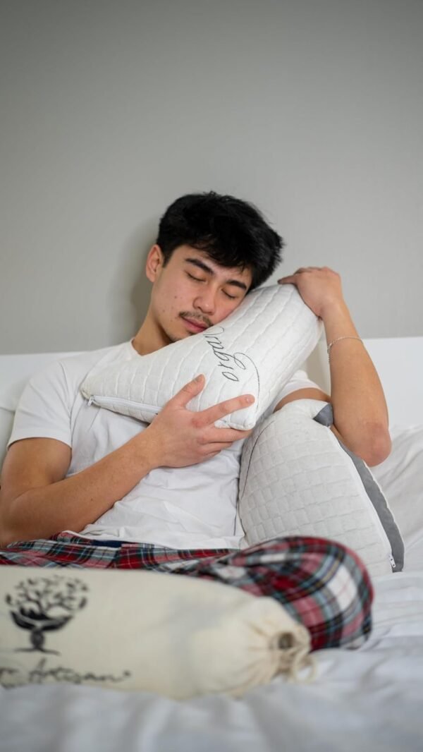 Natural Latex & Down Alternative Travel Pillow - Organic Luxury Travel Neck Pillow for Airplane, Camping and Car, Hypoallergenic Adjustable Neck Support Travel Pillow, Handmade in USA - Image 7