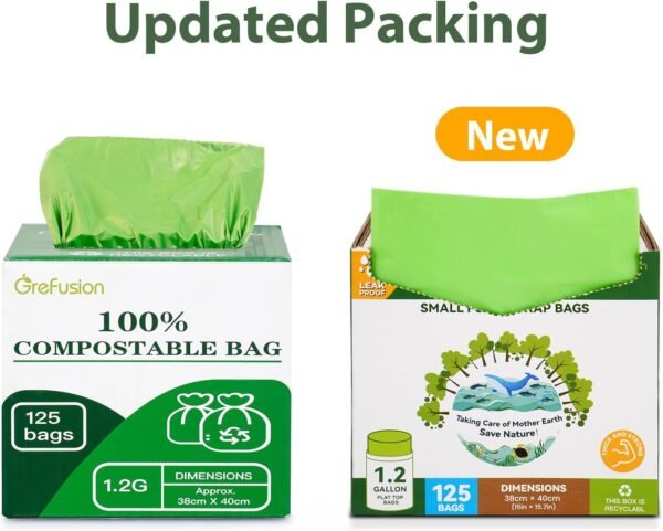 Compostable Bags for Kitchen Compost Bin, 1.2 Gallon, 125 Count, Certified by BPI and ASTM, Leakproof and Odor Control - Image 2