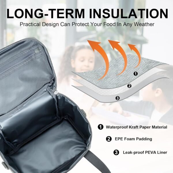 NOL Natural Organic Lifestyle Insulated Lunch Bags for Women Grey - Large Leakproof Insulated Cooler Bag Lightweight Waterproof Reusable Vegan Lunch Bag for Work, Camping, Travel, Outdoors - Image 5