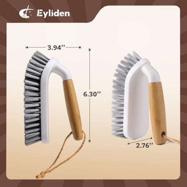 Eyliden Scrub Brush, 2 Pack Heavy-Duty Stiff Bristles Cleaning Brush, Natural Bamboo Handle, Multi Purpose Scrub Brushes for Bathroom Floor Tub Shower Kitchen Sink Carpet & Other Surface, Grey+White - Image 7
