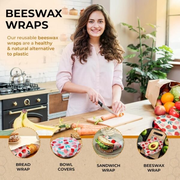 10 Pack Bees Wax Wraps Reusable, Organic Beeswax Wraps for Food, Eco-friendly Beeswax Food Wrap for Bread. Bowl Cover and Produce, Beeswax Sandwich Wraps - 3L, 3M, 4S, Lemon Pattern - Image 6