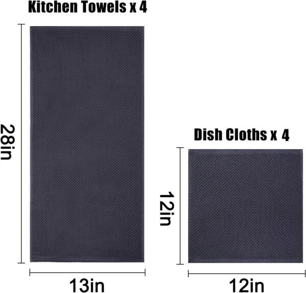 Homaxy 100% Cotton Kitchen Towels and Dishcloths Set, 12 x 12 Inches and 13 x 28 Inches, Set of 8 Bulk Kitchen Towels Set, Ultra Soft Absorbent Dish Towels for Washing Dishes, Dark Grey - Image 4