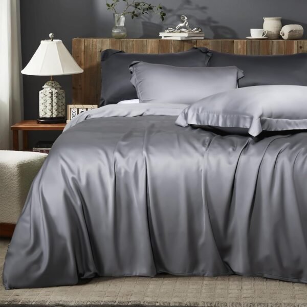NEXHOME PRO Duvet Cover Queen, 100% Viscose derived from Bamboo, Organic Natural Buttery Soft Breathable, Cooling Duvet Covers, 1 Duvet Cover and 2 Pillowcases, 90"x90" (Light Grey)