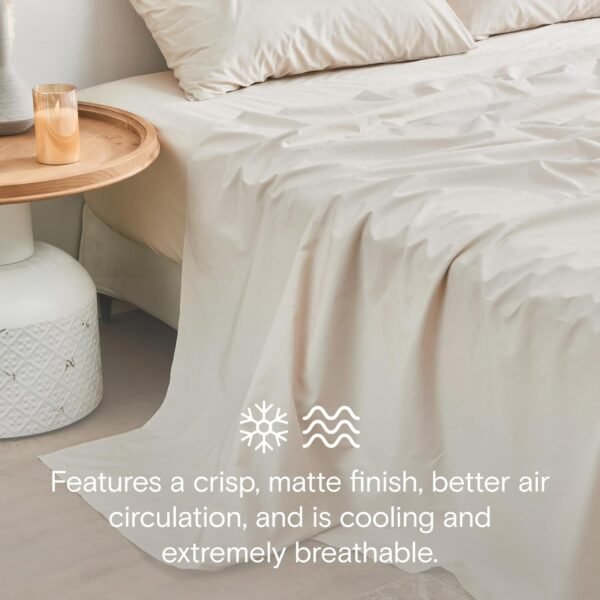 DOZ 100% GOTS Certified Organic Cotton Sheet Set, Crisp Percale Weave, Long Staple, Breathable, Matte Finish, Hotel Style, Durable, 3pc – 2 Pillowcases 1 Fitted (Fog, King) - Image 4